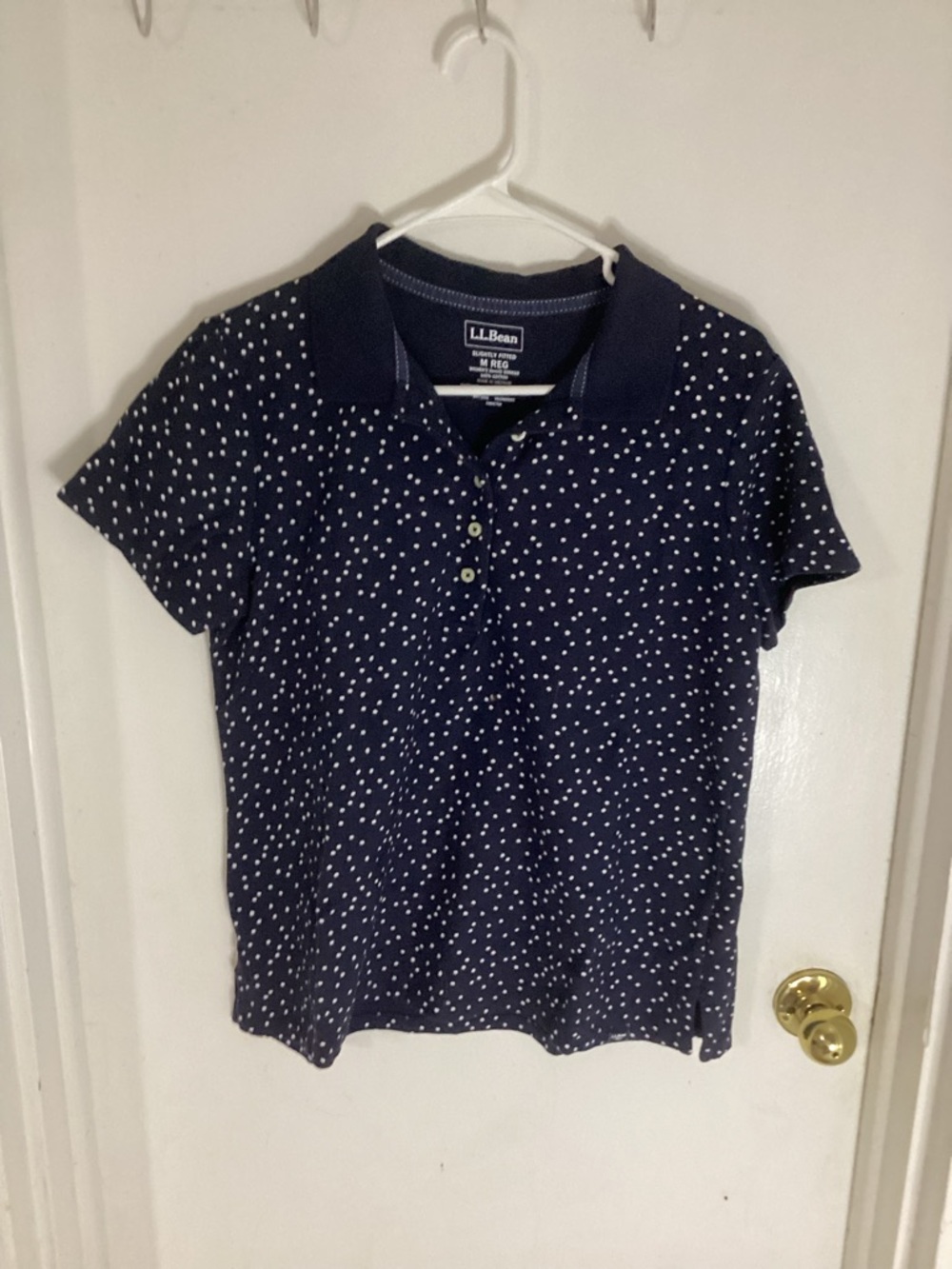 L.L. Bean Womens Blue/White Polka Dot Polo Size Medium
